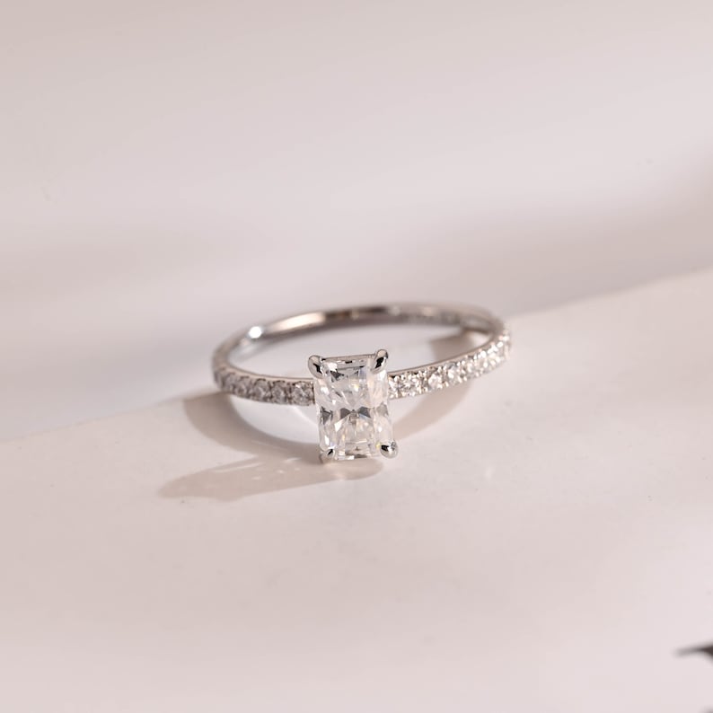 Stunning 1.0 - 2.0 CT Radiant Moissanite Engagement Ring with Pave Design 1
